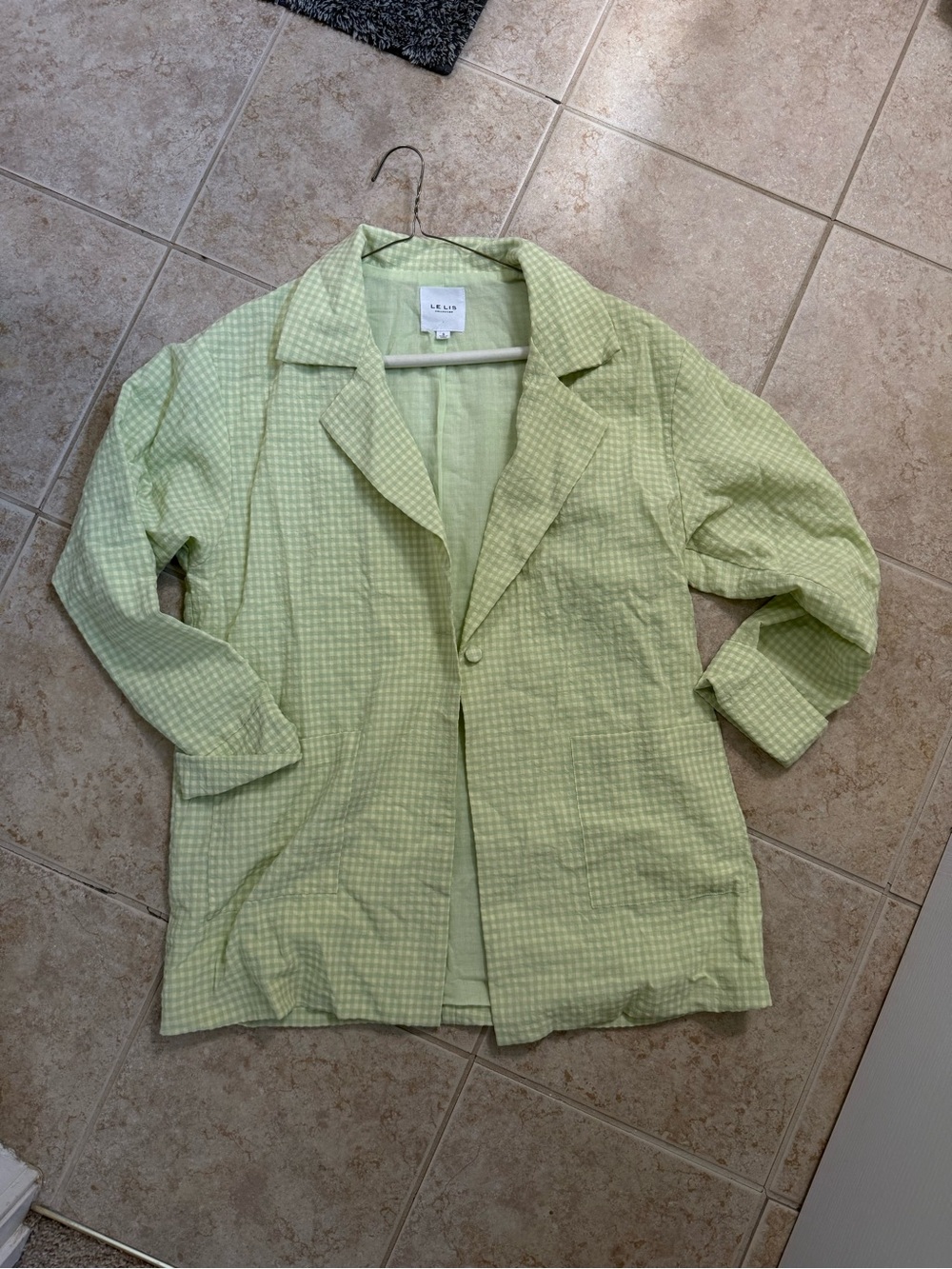 Le Lis Light Green Gingham Blazer Jacket